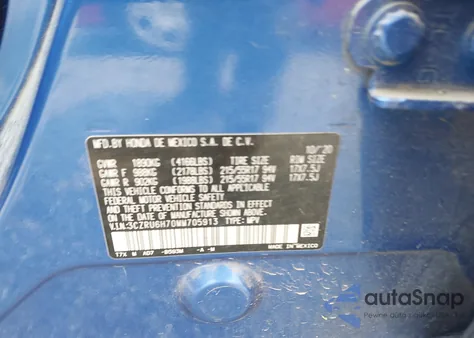 2021 Honda Hr-V Awd Ex-L из США, поврежденный, VIN 3CZRU6H70MM705913